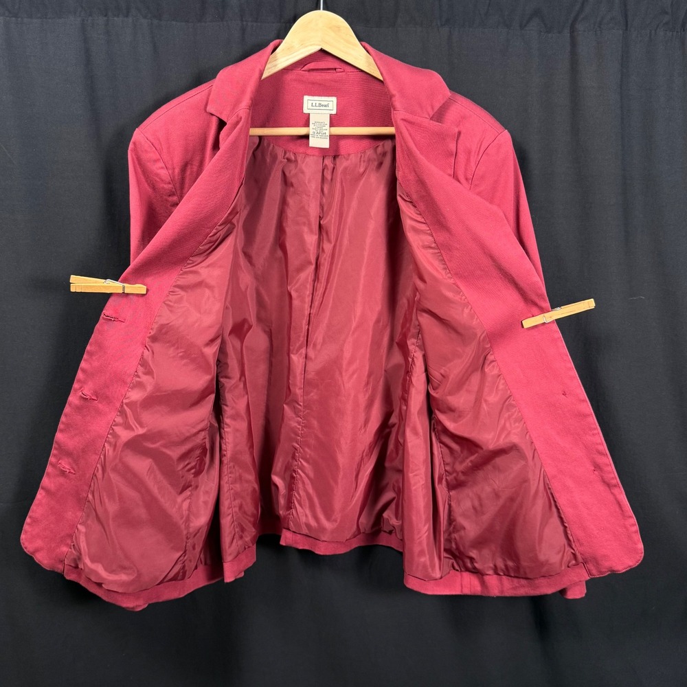 LL Bean Womens 14 Petite 3 Button Cotton Twill Canvas Blazer Jacket Pink Stretch - Picture 3 of 5